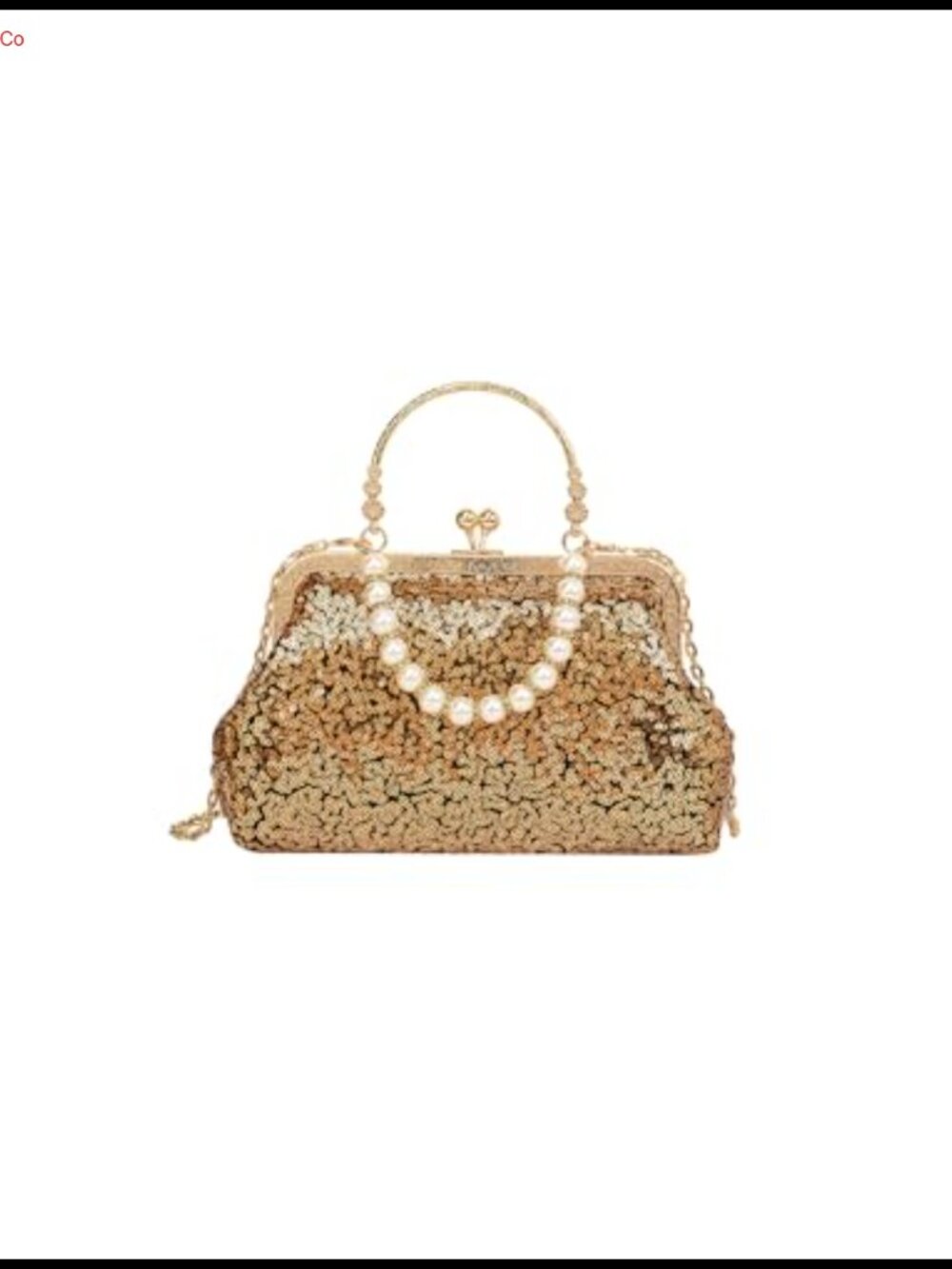 Vintage Sequin Beaded Evening Clutch Kiss Lock Chain Strap Formal Wedding Bag